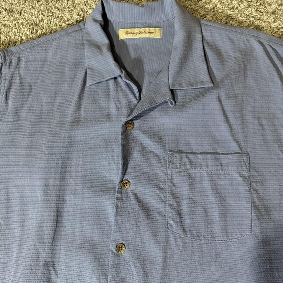 Tommy Bahama Shirt Mens Medium Blue Silk Camp Cuban Collar Short Sleeve - Picture 2 of 7